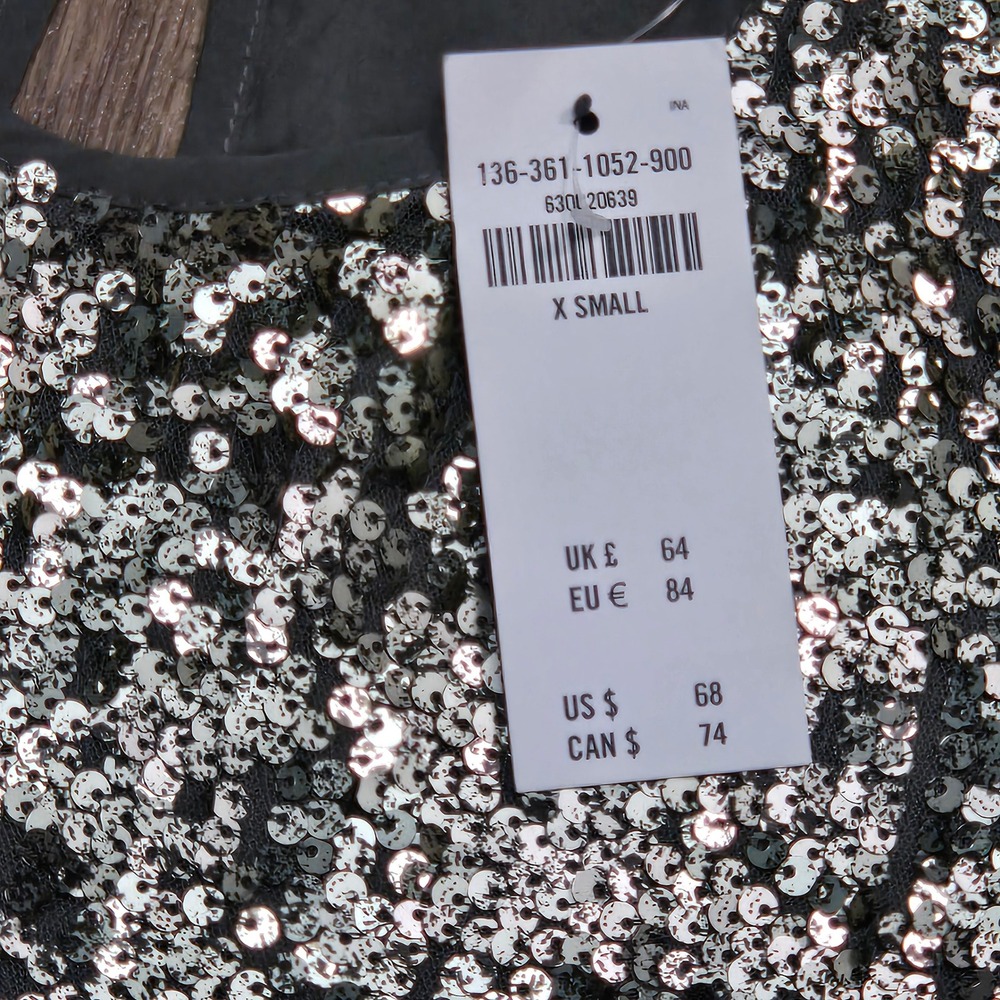 Abercrombie & Fitch NWT Silver Sequin Short Sleeve Keyhole Top XS NEW $68 - Picture 4 of 11